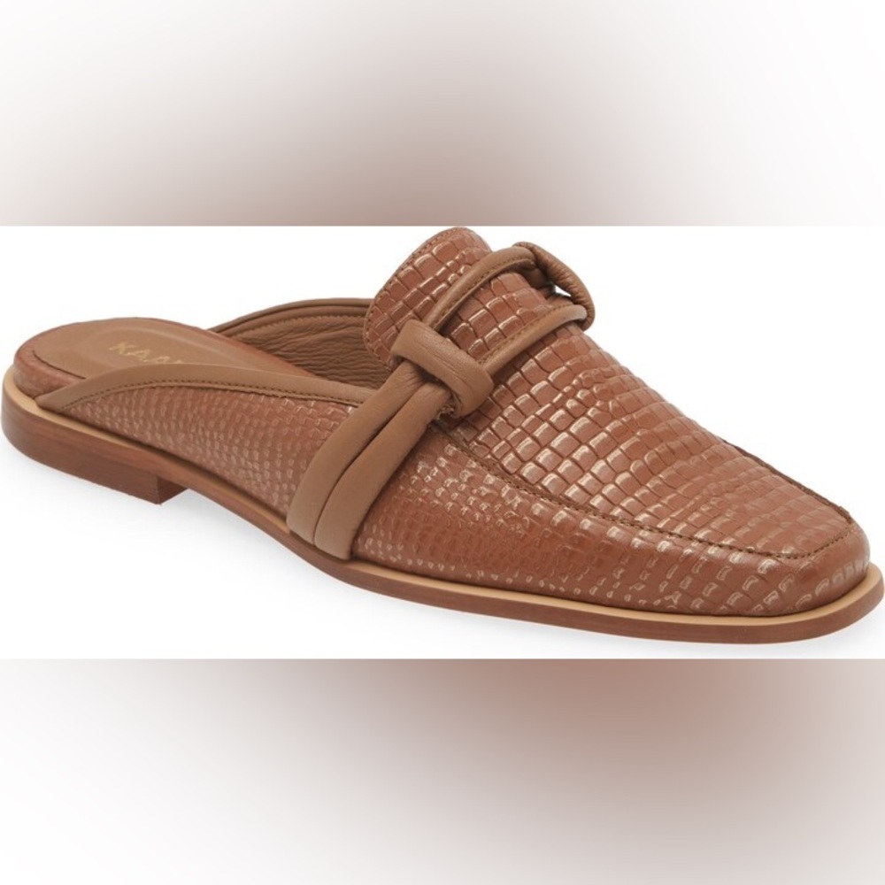 Kaanas Brown Hemlock Croc Embossed Square Toe Leather Mule size 6 fall fashion